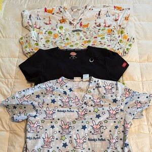 Lot of 4 Scrub Tops Sz S Various Brands and Patterns Multicolor Short Sleeves